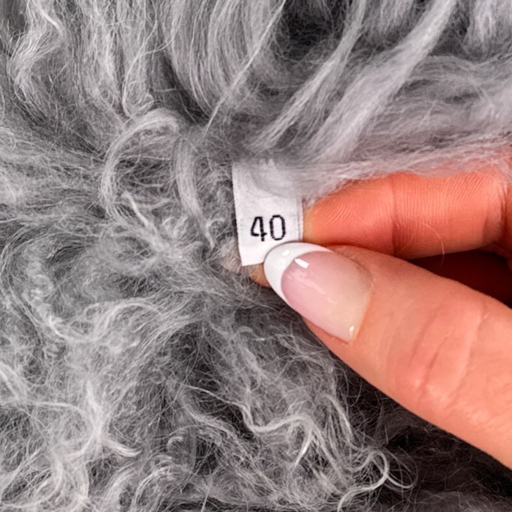 Curly Mongolian Lamb Fur Suede Tie Front Vest Blue Gray M - Picture 9 of 11